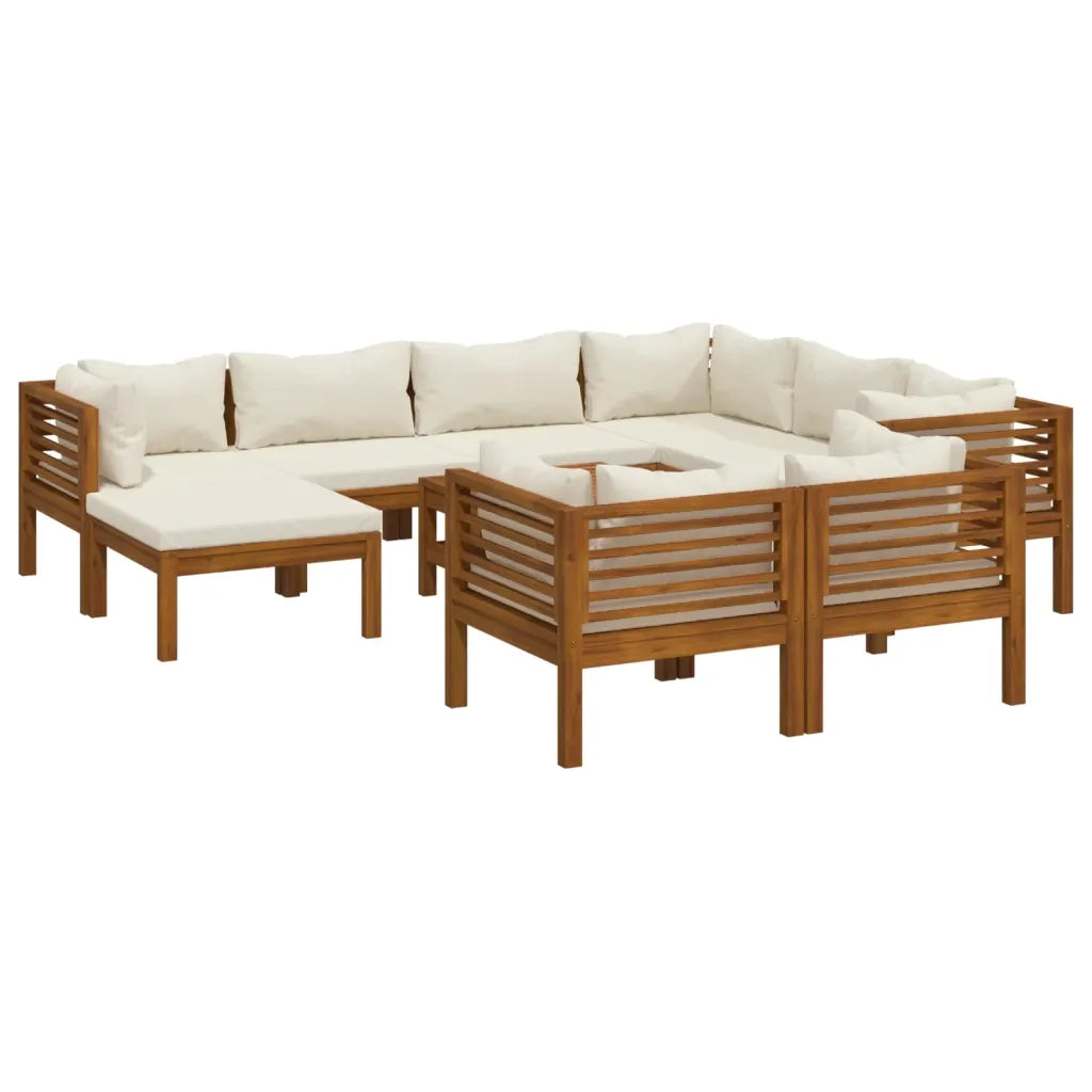 Set Divani da Giardino 10 pz con Cuscini Crema in Legno Acacia cod mxl 41912