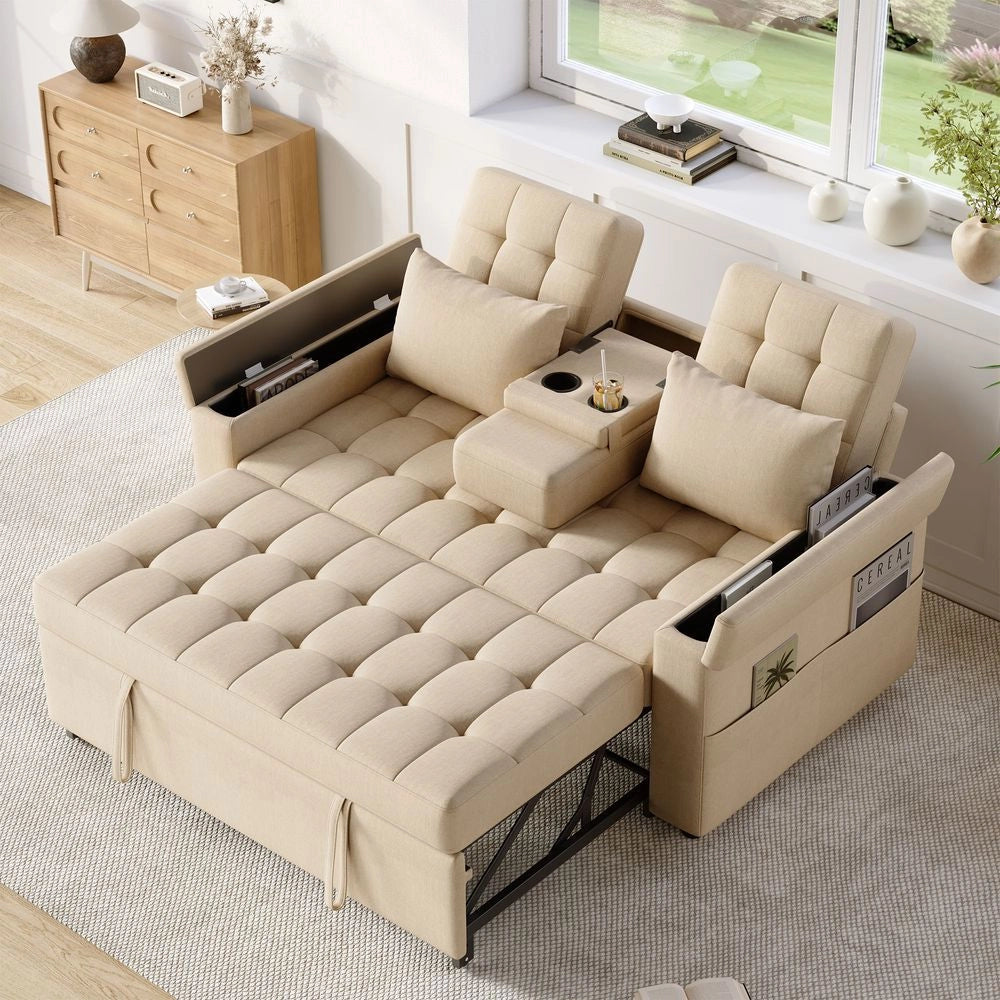 Divano letto 2 posti - Xylo - Schienale regolabile, con ripostiglio, beige