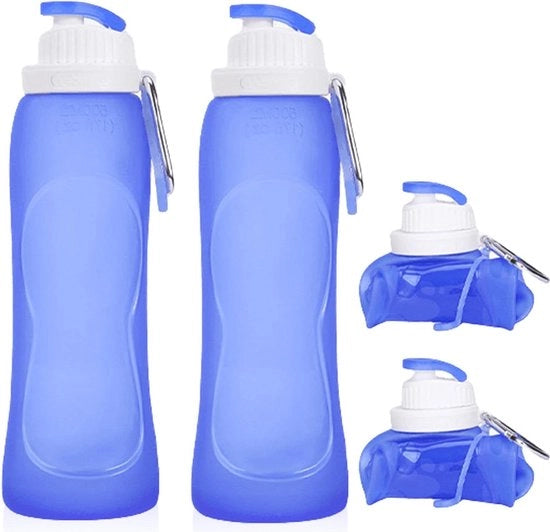 Set di 2 flaconi di sport 500 ml trasparenti opvougbili BPA liberi fitness yoga camminata esterna outdoor blu.