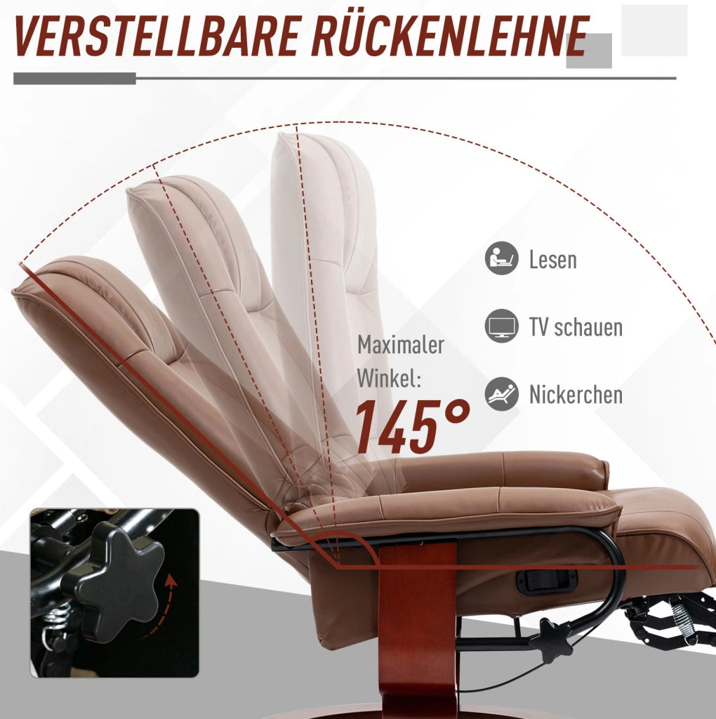 Poltrona relax girevole reclinabile 145° in similpelle marrone