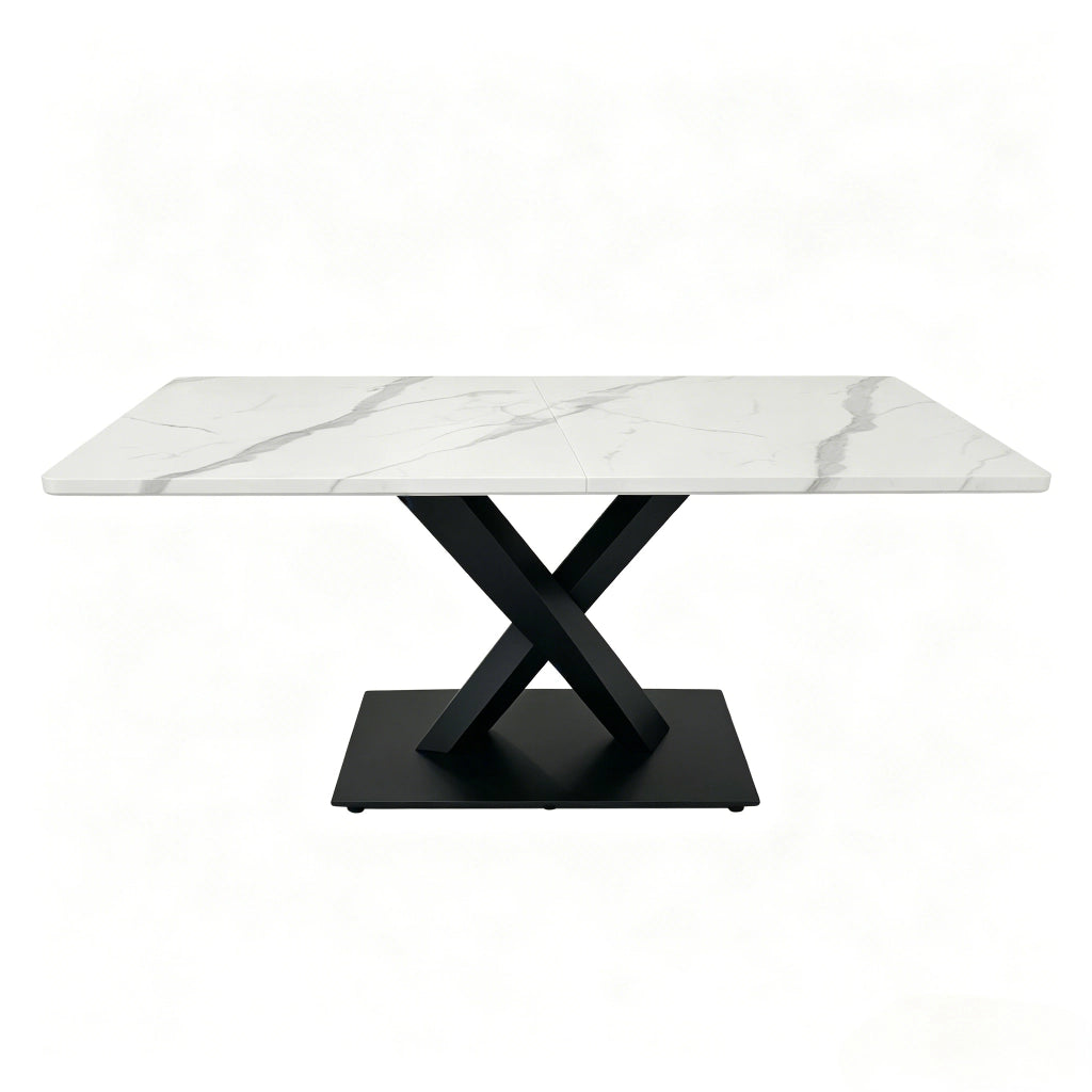 Tavolo da pranzo rettangolare per 6 in MDF e metallo bianco e nero per cucina soggiorno 160 × 80 × 75 cm