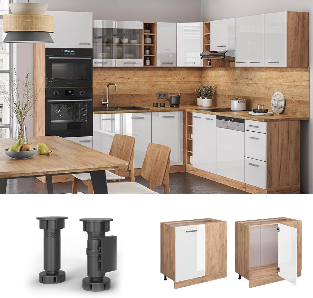 Mobile ad angolo cucina R-Line, Bianco lucido, 86 cm senza piano di lavoro, per la libera combinazione all'interno di sistemi cucina modulari