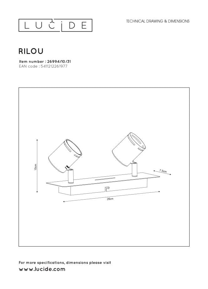Faretto Lucide Rilou 2xGU10 4,5W 3000K Bianco Metallo