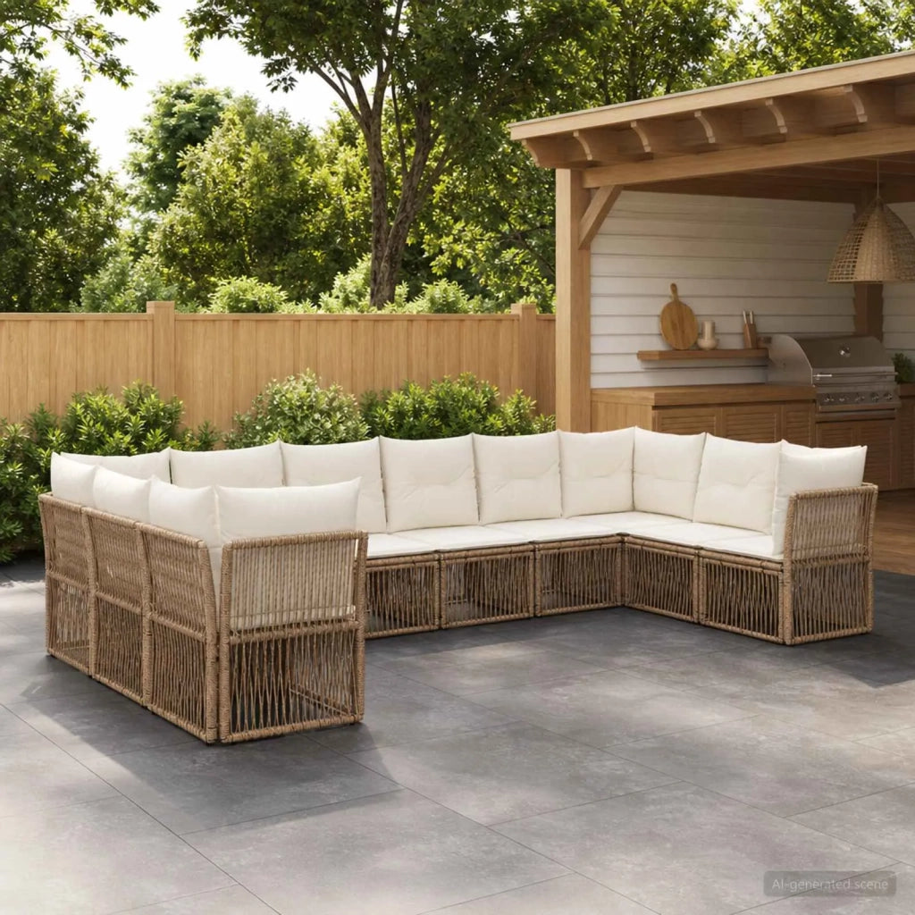 Set Divano da Giardino 10 pz Beige polyrattan 3434346
