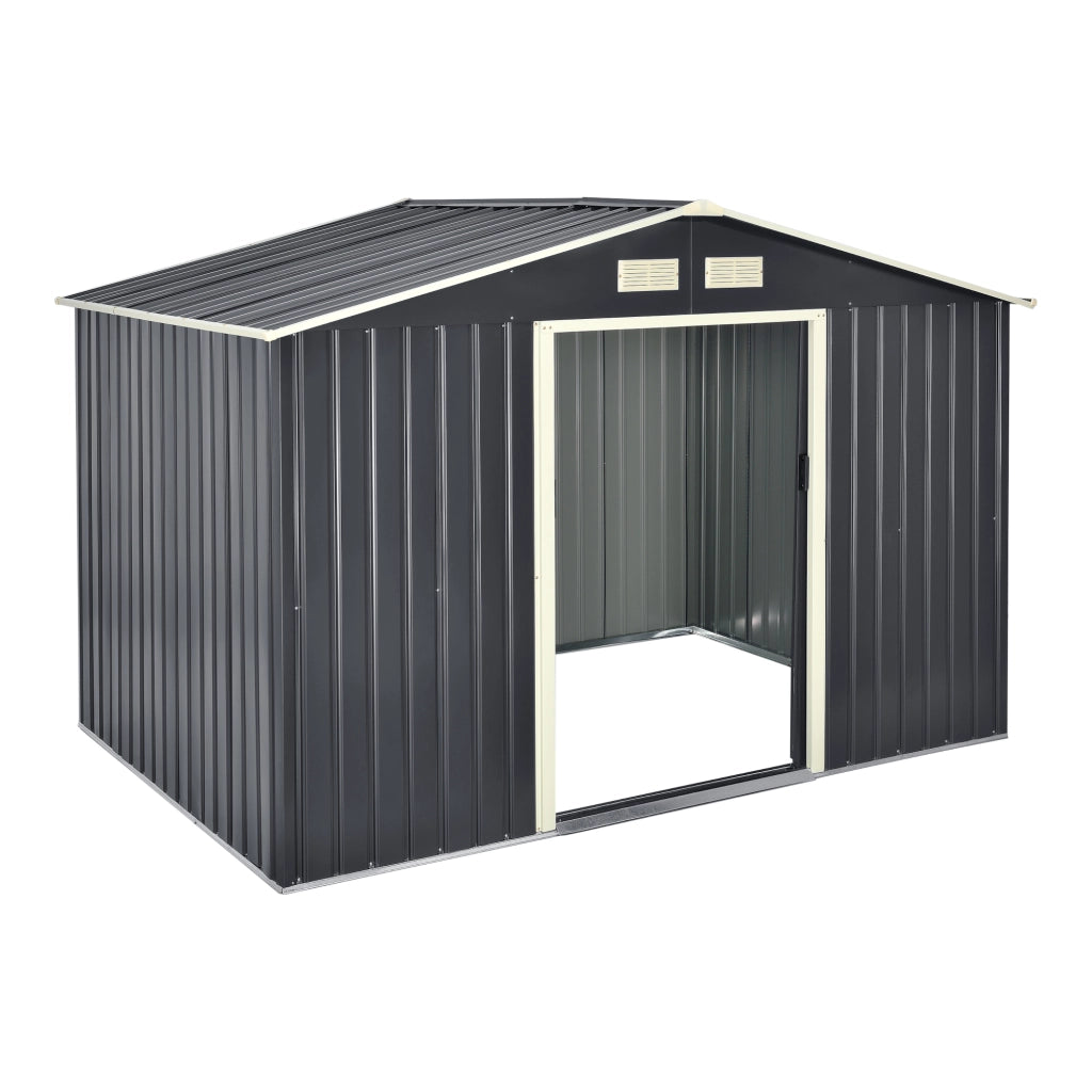 Casetta da Giardino Deposito Attrezzi da Esterno in Lamiera 277x191x192 cm - Grigio Scuro [en.casa]