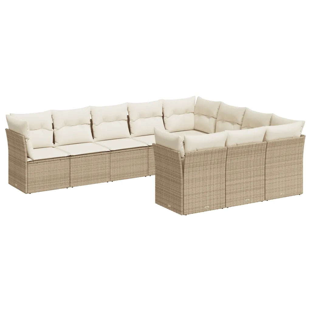 Set Divano da Giardino 10 pz con Cuscini Beige in Polyrattan 3250057