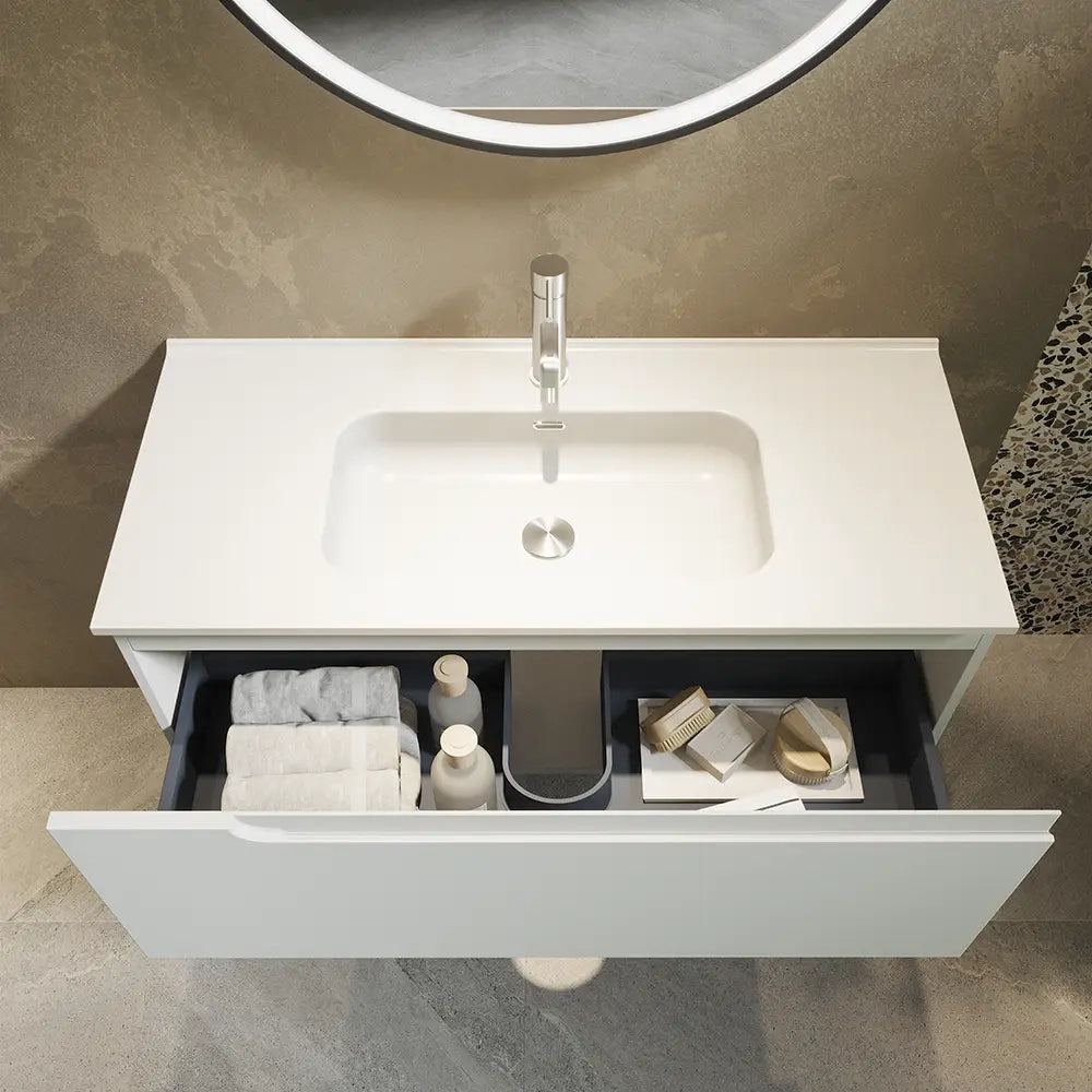 Mobile bagno sospeso 80 cm un cassetto bianco opaco con lavabo  | Moor