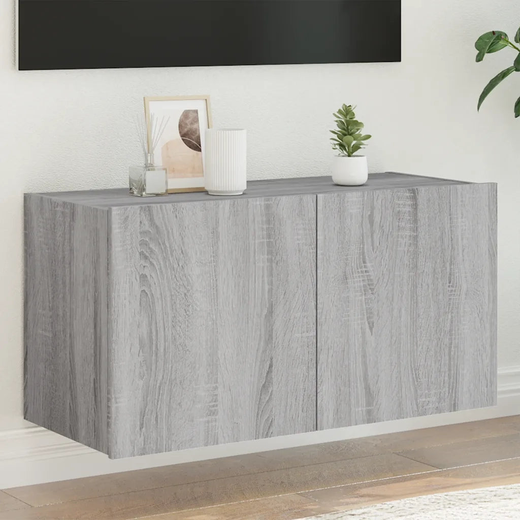 Mobile TV a Parete | Armadietto TV | Mobile Porta TV con Luci LED Grigio Sonoma 80x35x41 cm