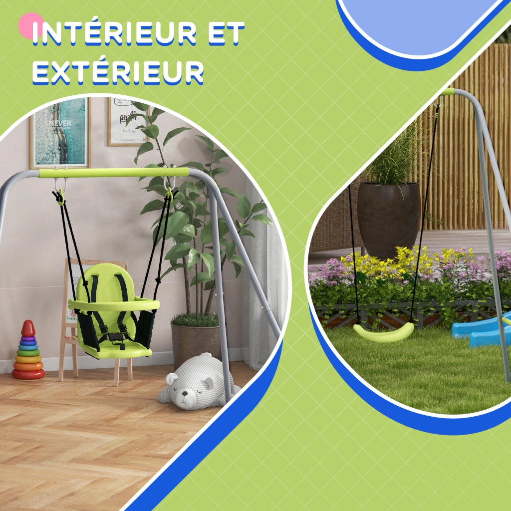 Altalena Portico 2 in 1 per Bambini ¨C Zephmum ¨C Verde con Cintura di Sicurezza a 5 Punti