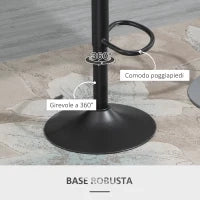 Set 2 Sgabelli da Bar Girevoli con Schienale e Poggiapiedi, Sgabelli Alti Moderni con Altezza Regolabile Base in Metallo Seduta Finta Pelle Grigia, 47x52x87-109cm