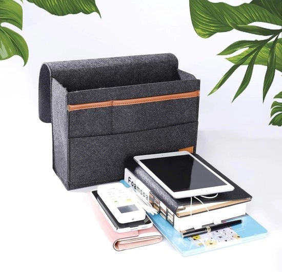 Organizzatore per caddy da appendere - porta libri e riviste - protezione per iPad e smartphone - maniglia antiscivolo - velluto spesso - grigio scuro
