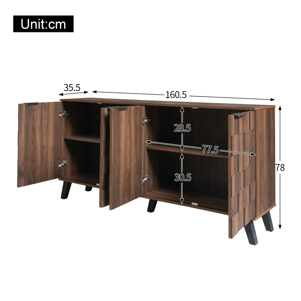 OKWISH Credenza Contenitore con 4 Ante e Ripiani Regolabili, per Soggiorno o Sala da Pranzo, Legno, 160,5 x 35,5 x 78 cm