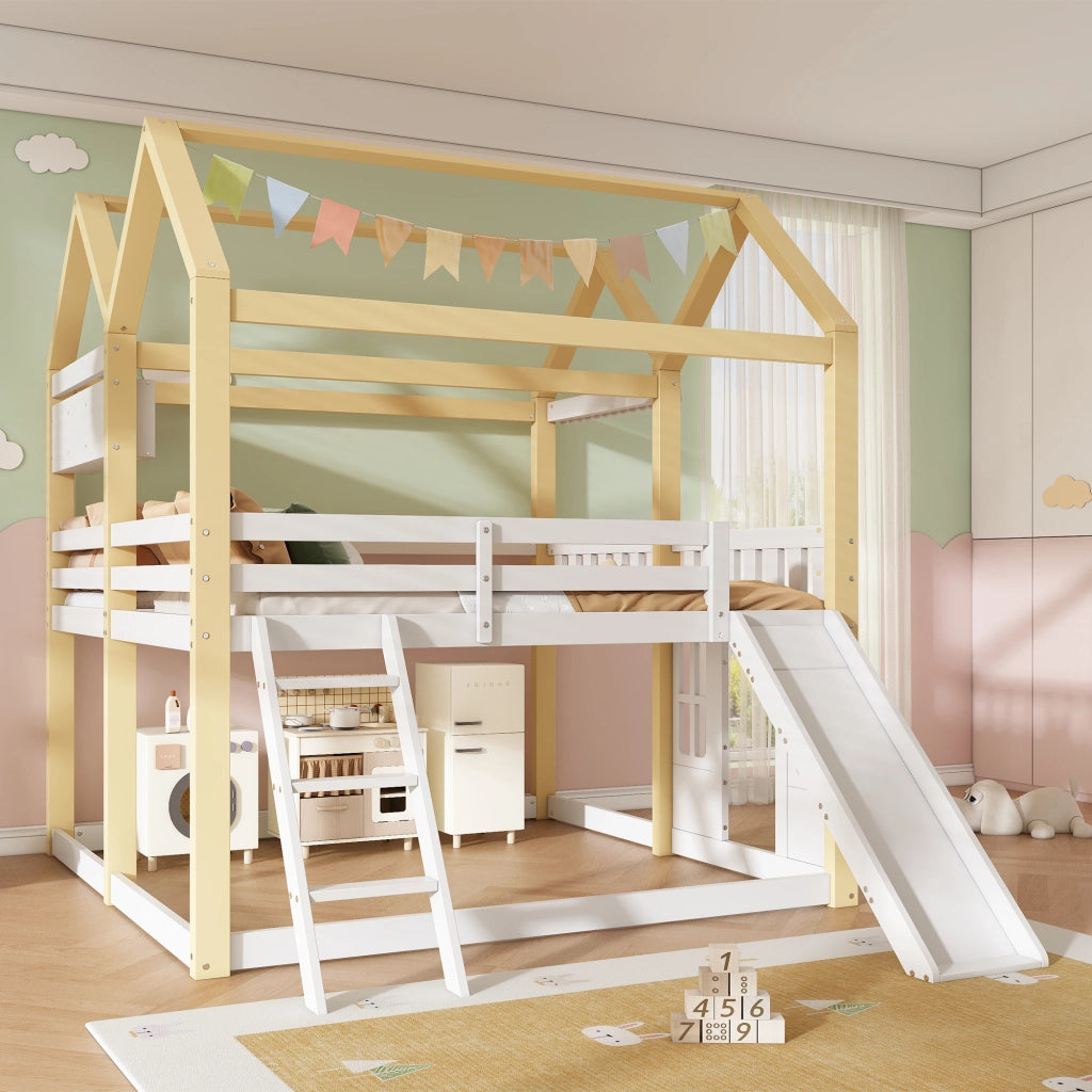 letto a castello in legno bianco e naturale 90 x 200 cm