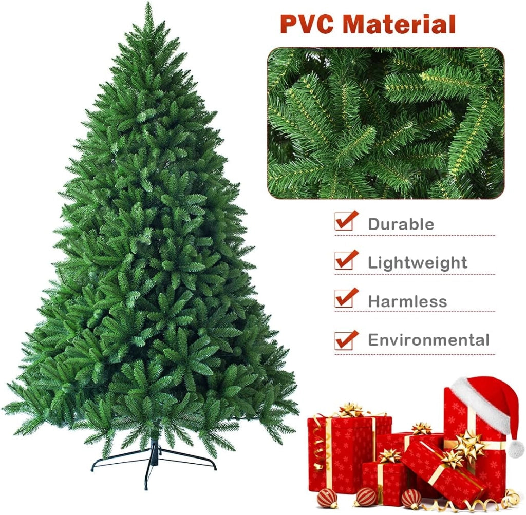 Albero di Natale 150/180 cm Verde Artificiale in PVC/PE con Base in Ferro, Utilizzato per Feste, Case, Uffici, Negozi, Bar, Scuole, Rami Spessi