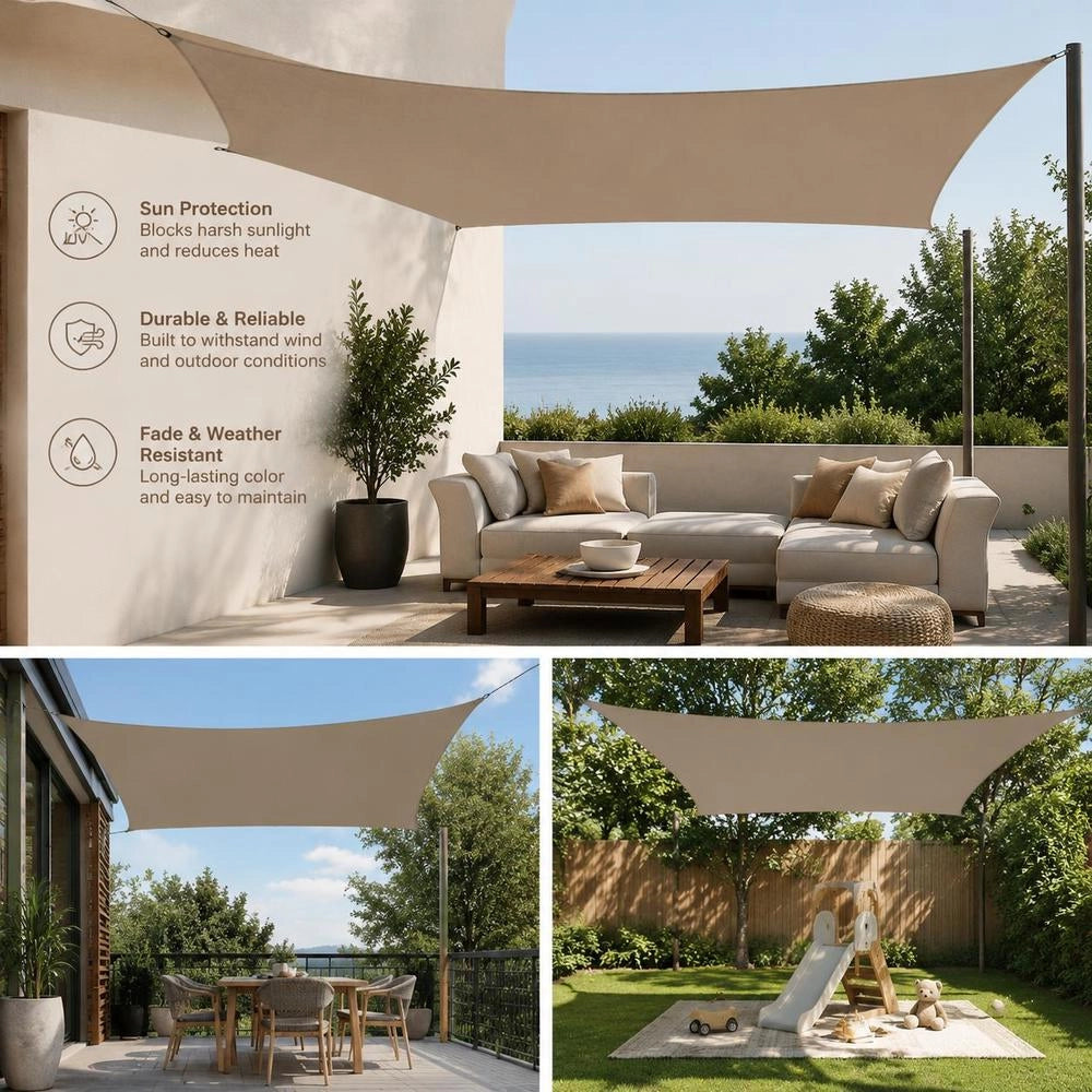 Rectangular Sunshade Sail Made Of Oxford Fabric, 3.5 X 4.5 M, Taupe