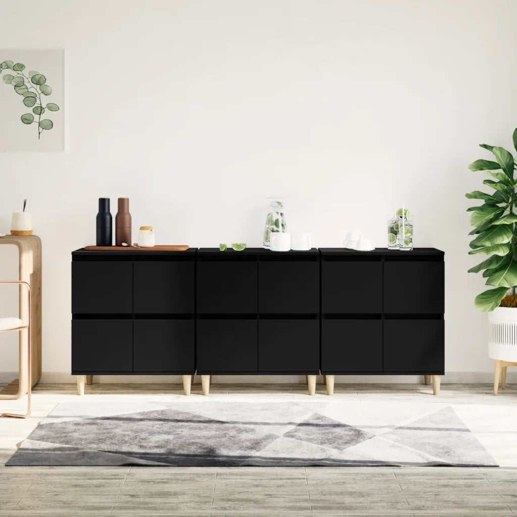 Credenze 3pz | Madia | Buffet da pranzo | Armadio da pranzo Nere 60x35x70 cm in Legno Multistrato