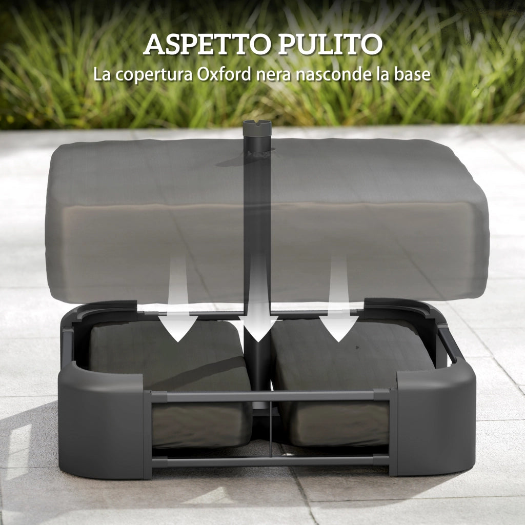 Base per Ombrellone Riempibile con Sabbia per Pali da Ø48 mm in Plastica e Tessuo Oxford Nero