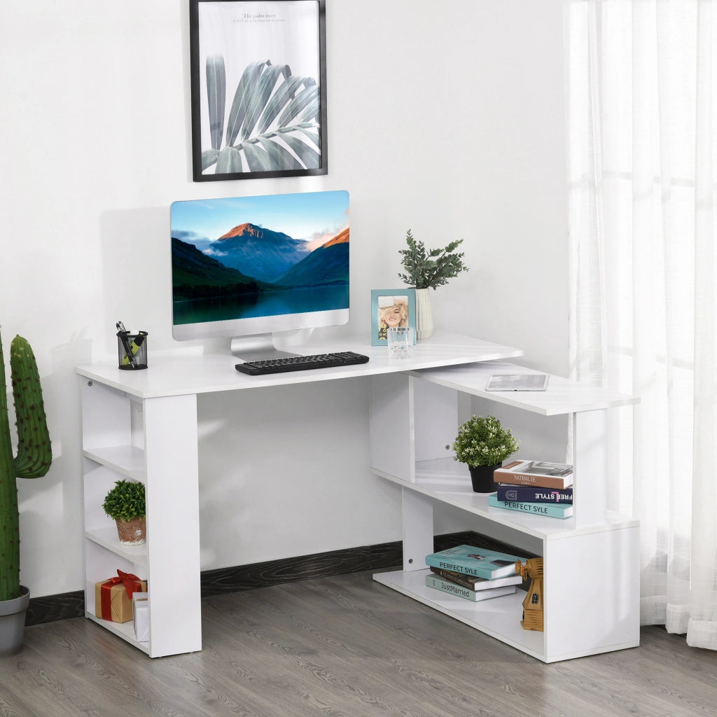 Easycomfort Scrivania ad Angolo con 5 Ripiani, 120 x 100 x 74.5cm, Bianca