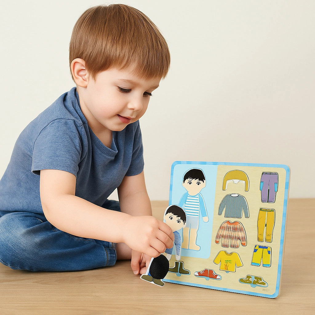 PUZZLE LEGNO INCASTRO EDUCATIVO BAMBINO VESTITI TSHIRT SENSORIALE BAMBINI 52995
