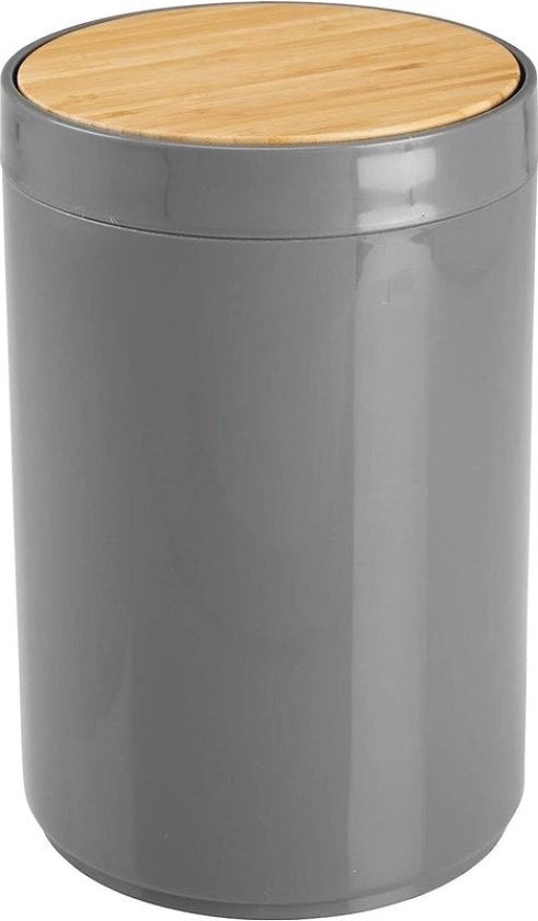 Contenitore per rifiuti - per bagno e camera da letto - in bambù e plastica con coperchio oscillante - piccolo - naturale/antracite