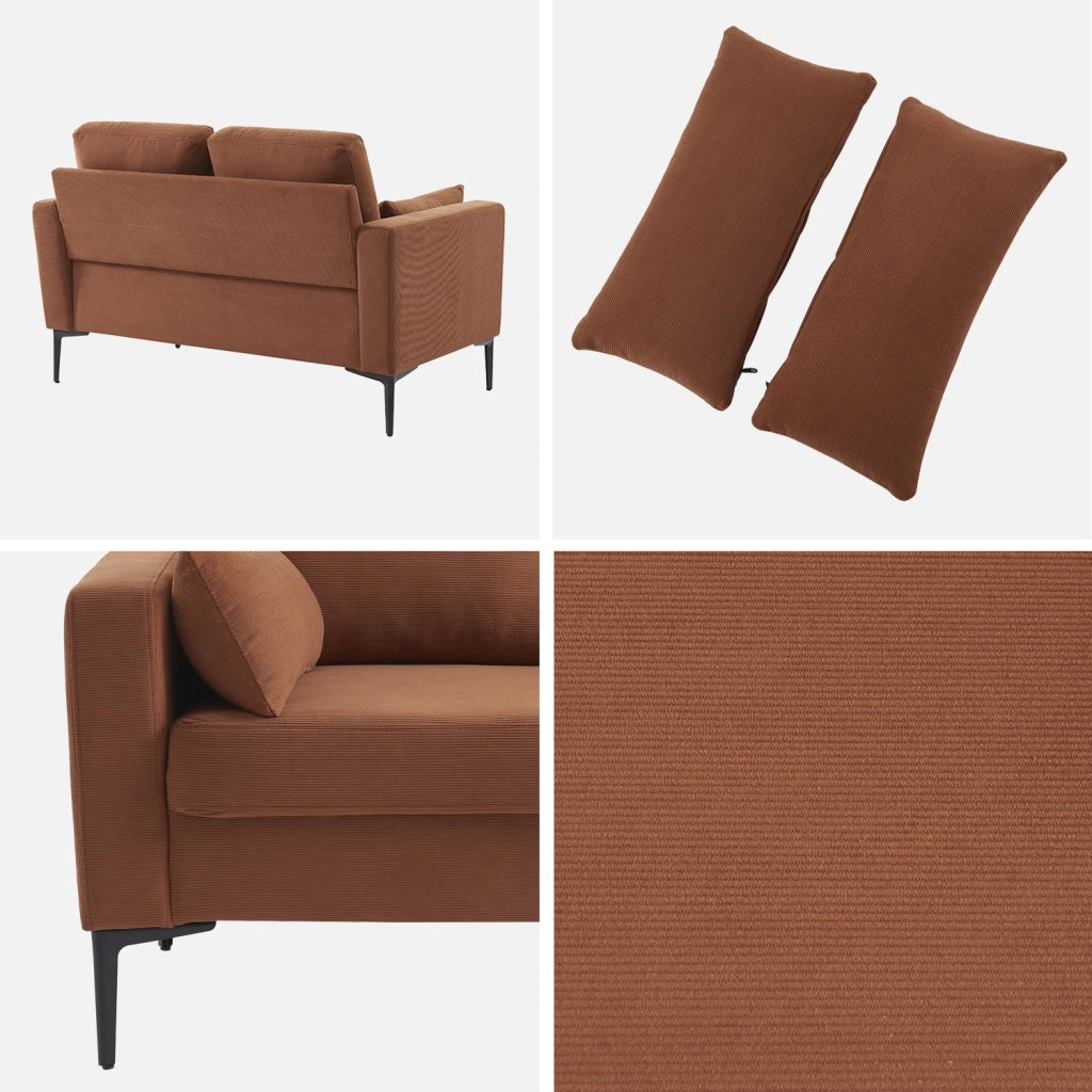 Divano in velluto a coste con gambe in metallo, 2 posti, terracotta
