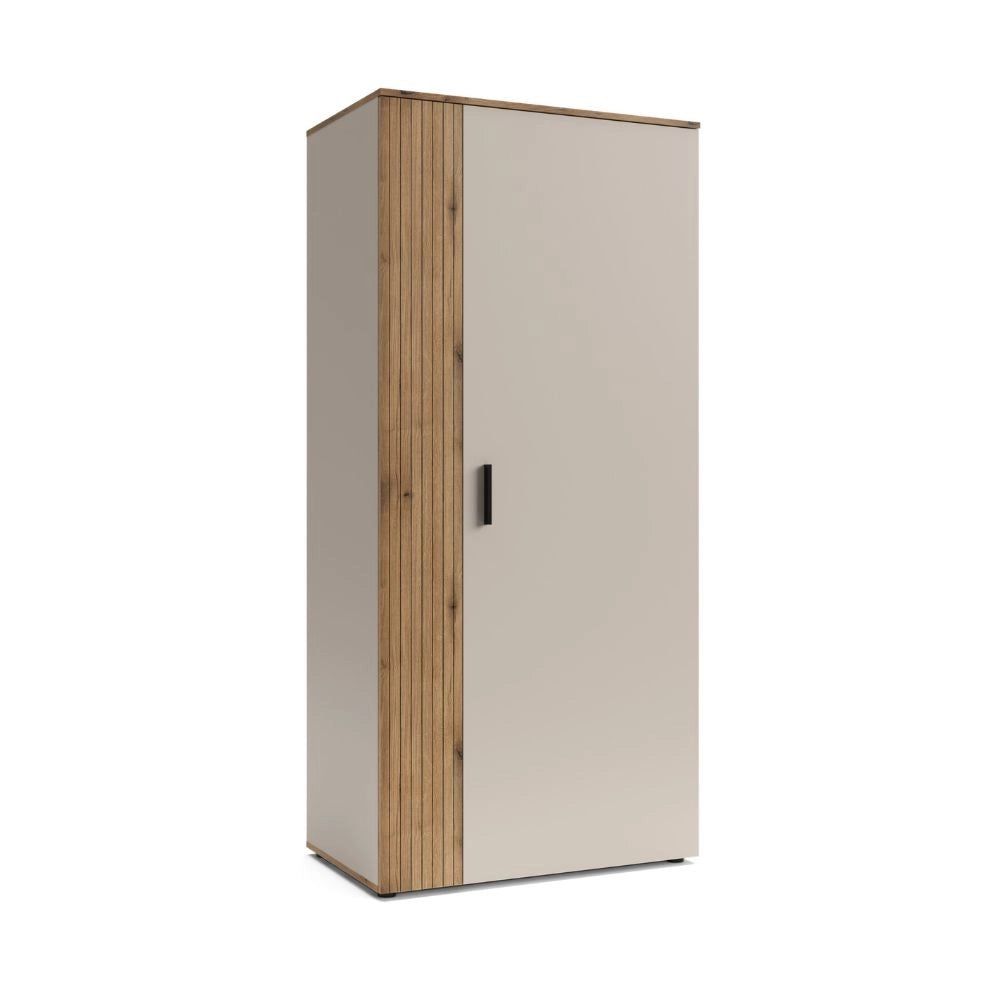 Armadio guardaroba 2 ante Frezo08 in cashmere e listelli verticali rovere evoque – 90x55x195
