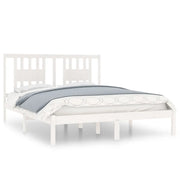 Letto matrimoniale | Letto per adulti | Giroletto Bianco in Legno Massello di Pino 140x200 cm