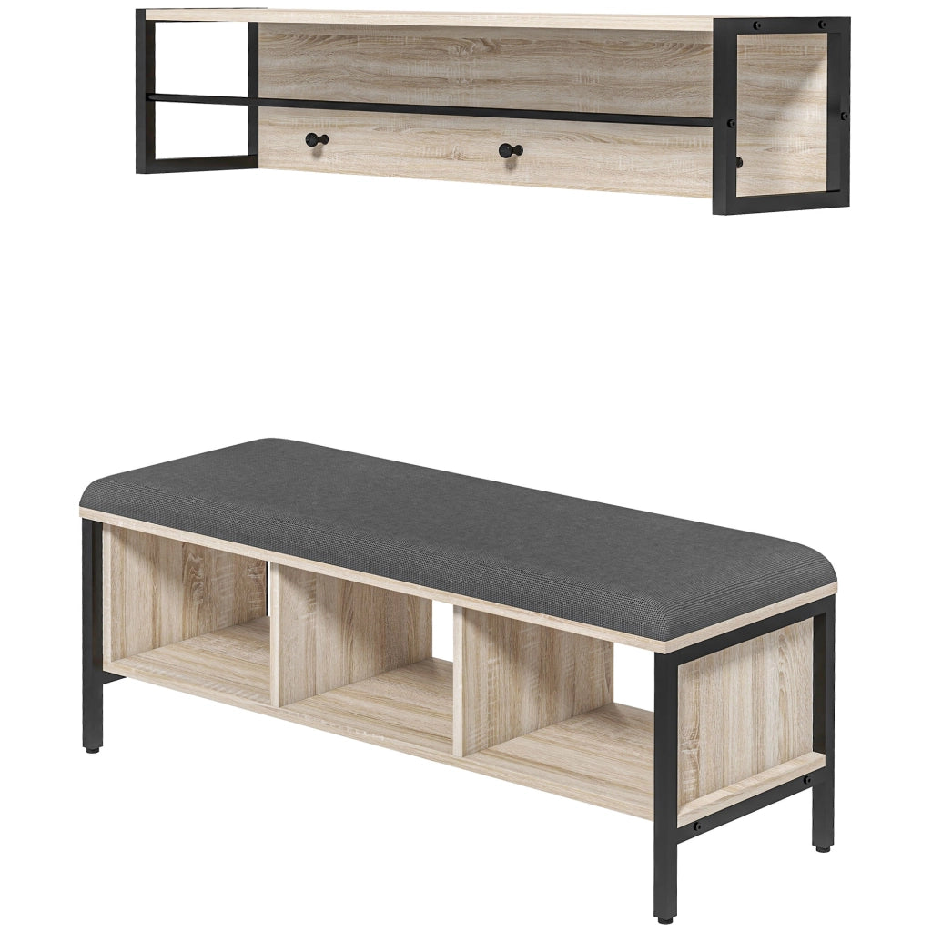 Banca scarpiere con portaoggetti e attaccapanni ¨C zephmum ¨C naturale e nero 90x30x45