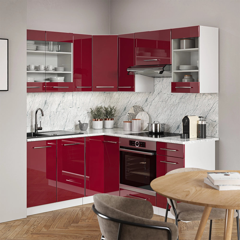 Cucina angolare completa Fame-Line Bordeaux lucido/Bianco 190 x 60 cm, PL Antracite Vicco