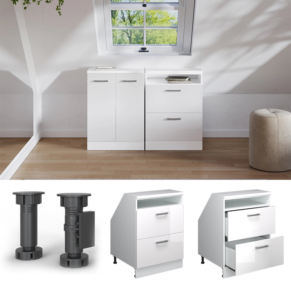 Mobile sottotetto Rion Bianco lucido/Bianco 60 x 83.8 cm con 2 cassetti, carcassa 60 cm profondità Vicco