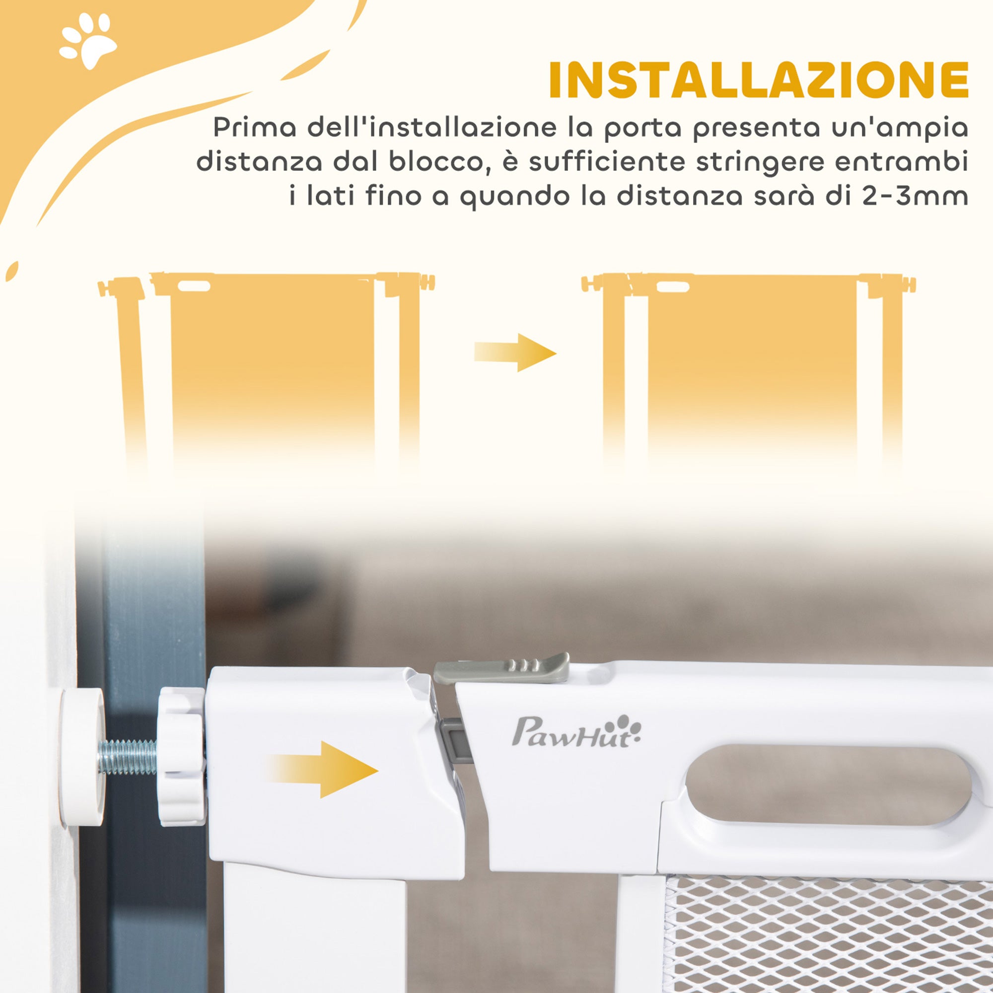 Cancellino per Cani Regolabile 75-82x76 cm con Chiusura Automatica in Acciaio e ABS Bianco