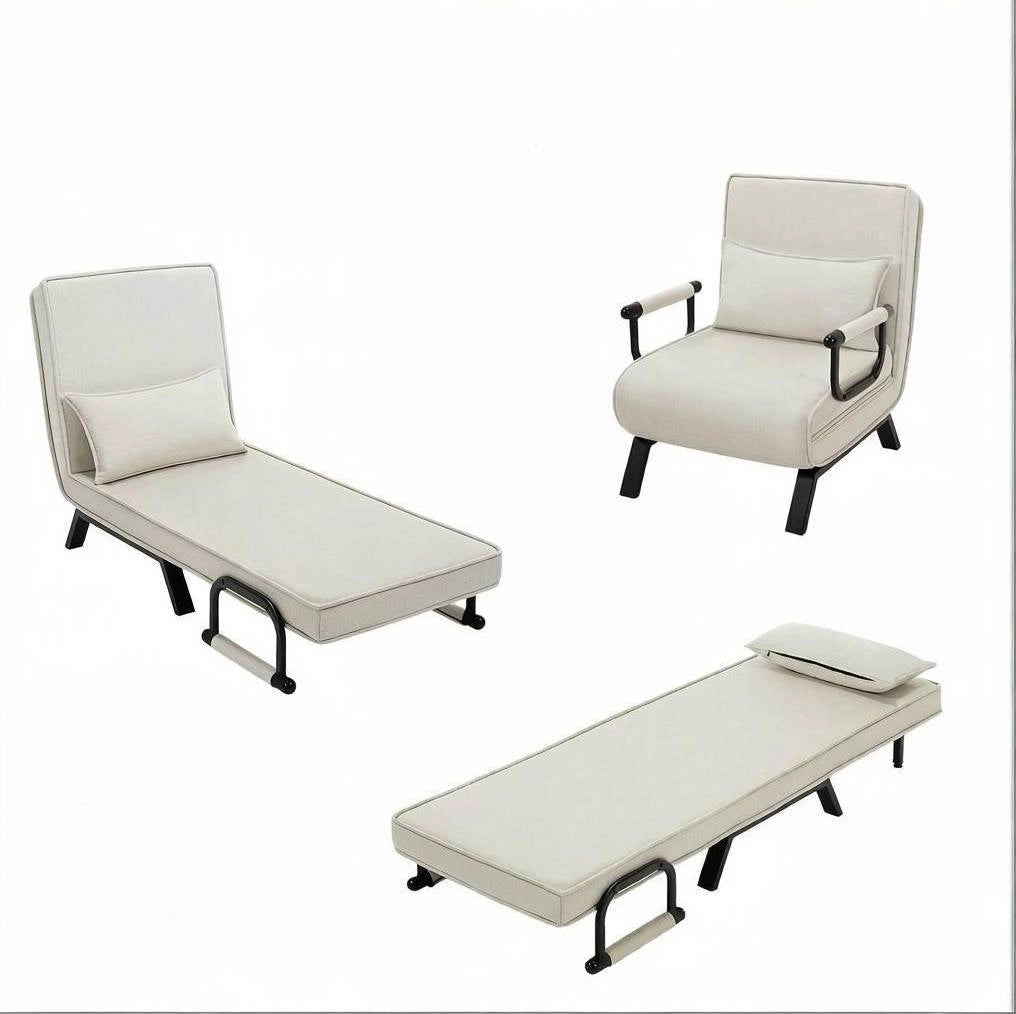 Poltrona letto pieghevole 3 in 1 beige con schienale regolabile