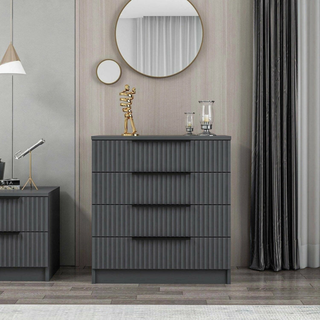 Vicente, Cassettiera 7 Cassetti, 72x42x77h cm Nero Antracite