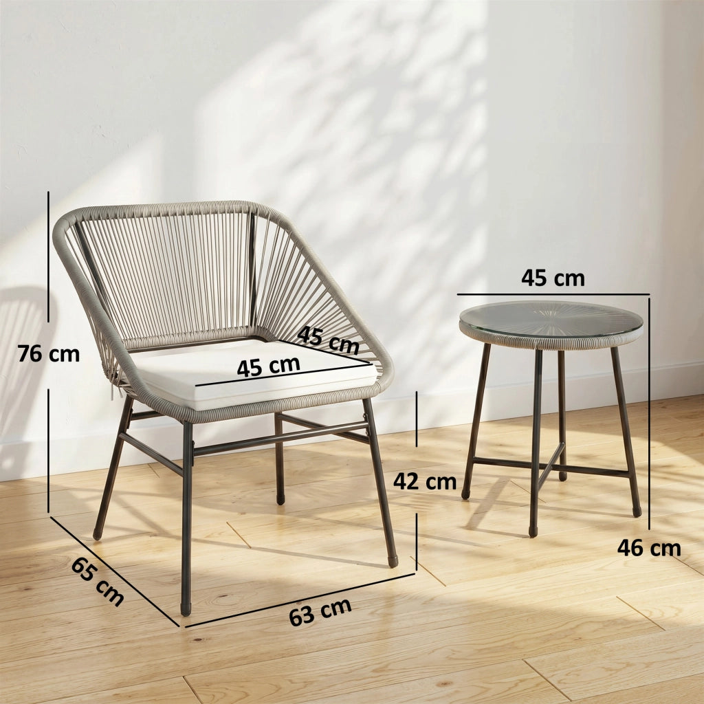 Set Giardino 3 Pezzi ¨C zephmum ¨C Tavolino con 2 Sedie, Rattan, Grigio Scuro
