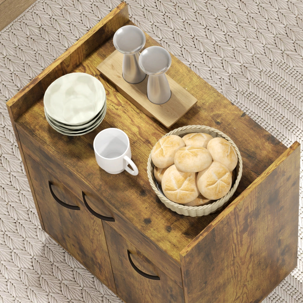 Tavolino da cucina con ruote e cassetto ¨C Zephmum ¨C Effetto mogano