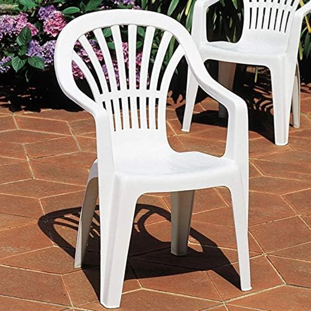 Trade Shop - Set 2pz Sedia Monoblocco In Plastica Schienale Alto Con Braccioli Bianco Giardino 008938 -