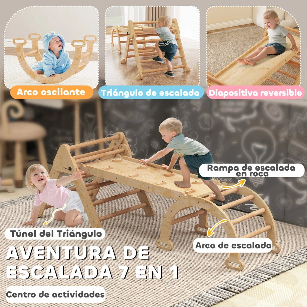 Casetta Montessori con Scala e Rampa per Bambini ¨C Minimal ¨C 188x70 cm Legno Naturale