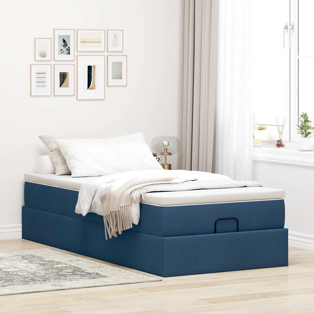 Struttura Letto Pouf con Materasso Blu 90x190 cm in Tessuto 3311077