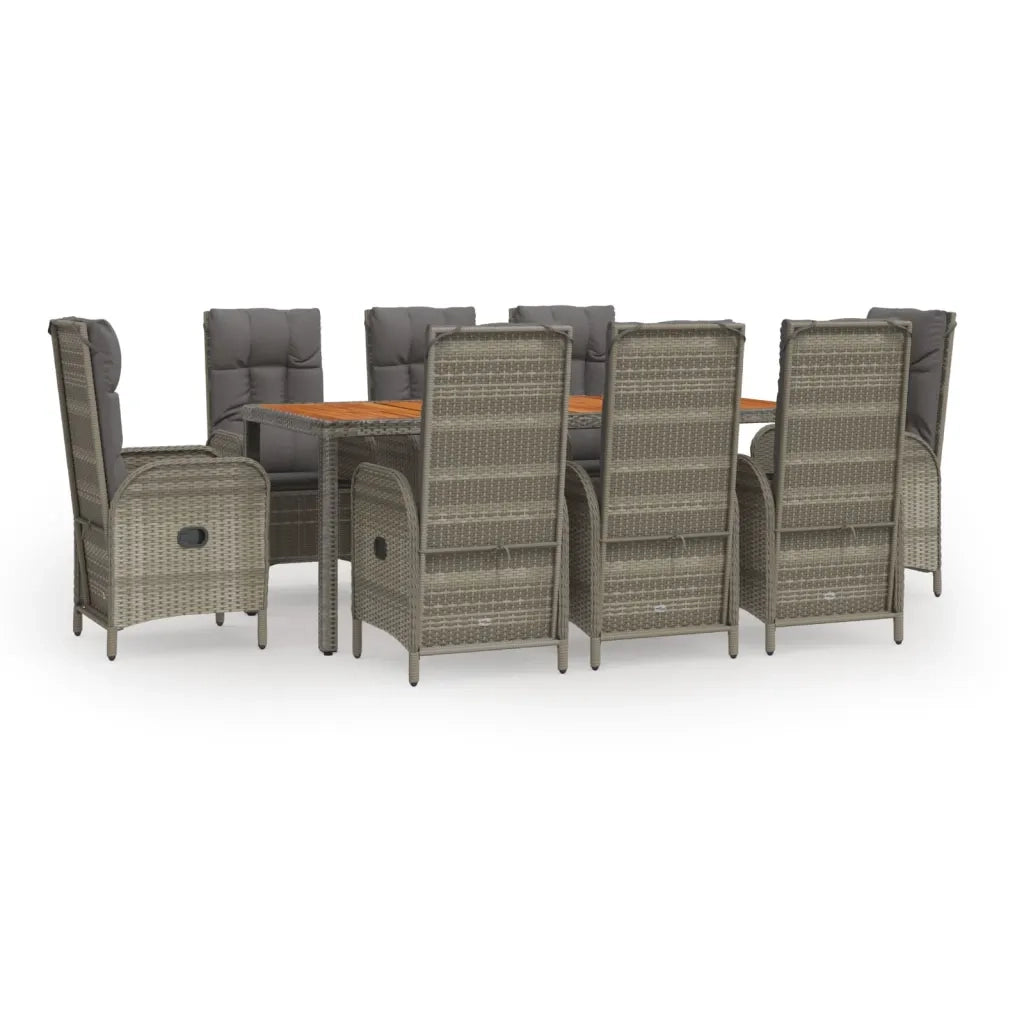 Set da Pranzo da Giardino 9 pz con Cuscini in Polyrattan Grigiocod mxl 76452