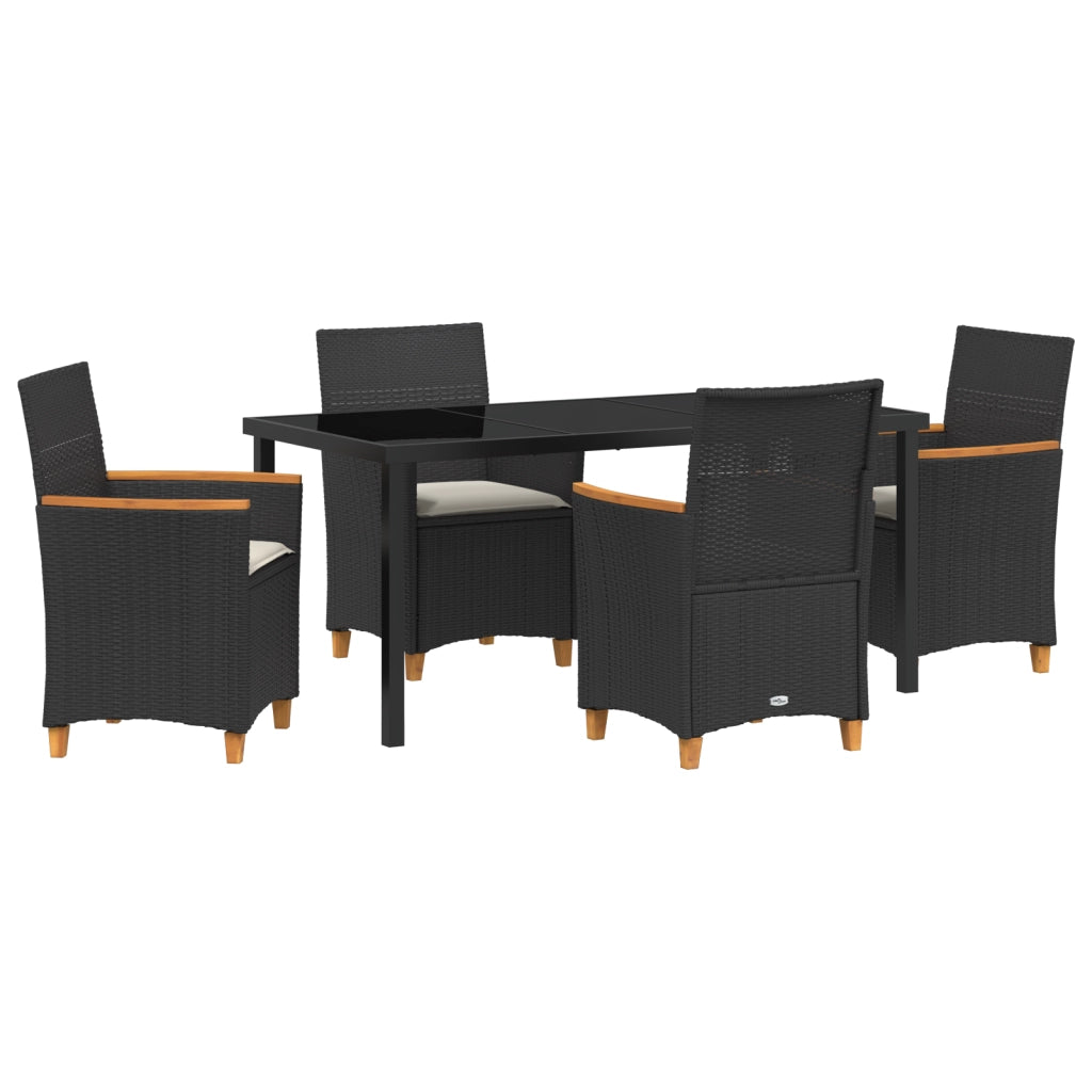 Set da Pranzo Giardino 5 Pezzi con Cuscini Nero Rattan PE