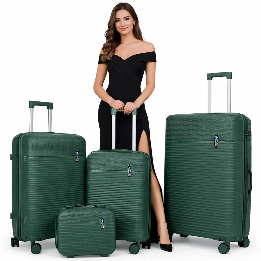 Set 3+1 Valigie Rigide Beauty Case Bagaglio Trolley con Ruote Easy Roll Verde Oliva