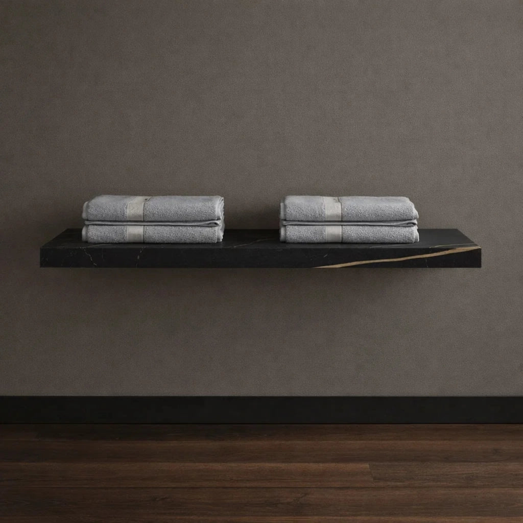 Mensola inferiore lavabo sospeso astrid in stone nero e nocciola venato *** finitura- nero, confezione 1