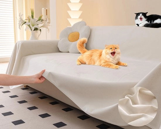 Protezione contro graffi - Antiscivolo - Impermeabile - Protezione per gatti/cani - Beige - 340x180 cm - Coperta per divano