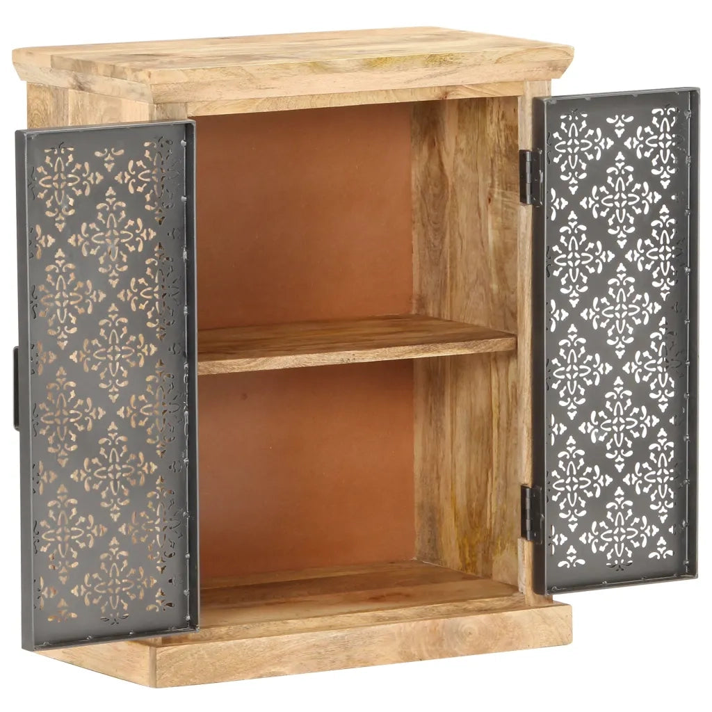 Credenza con Ante in Acciaio 60x35x75 cm in Massello di Mango 289094