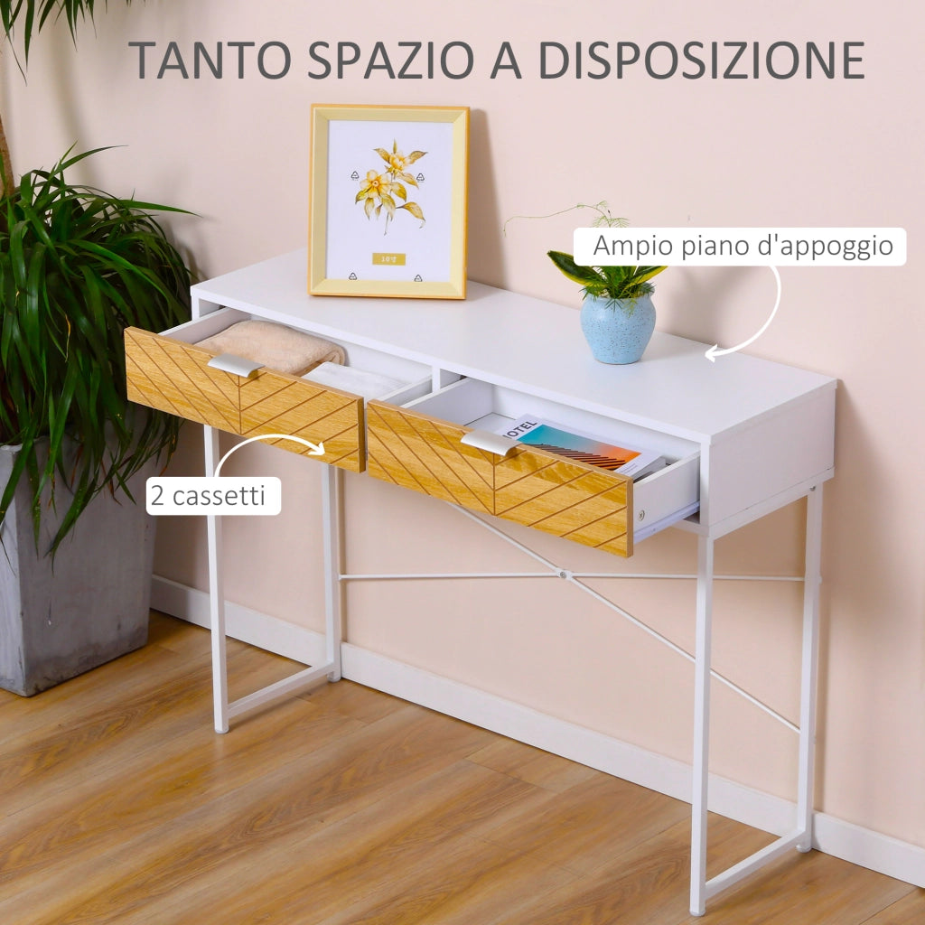 EasyComfort Consolle Moderna per Ingresso e Soggiorno con 2 Cassetti in Metallo 100x30x75cm - Bianco