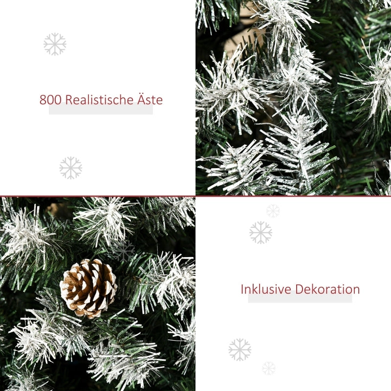 Albero di Natale artificiale, 800 rami, 61 pigne, punte innevate, ignifugo, 180 cm