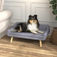 Divano per Cani Design Scandinavo con Cuscino Morbido Rimovibile, Tessuto Effetto Velluto, Piedi in Legno Massello