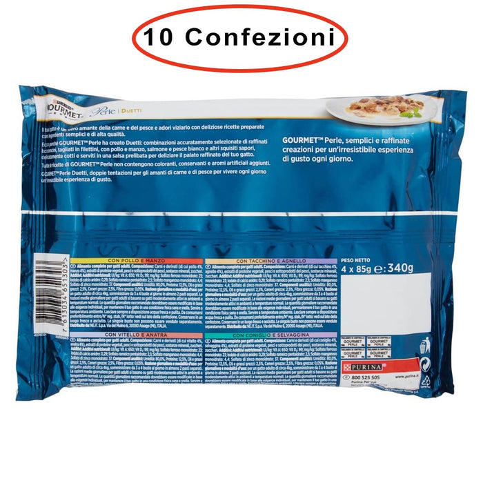 Purina gourmet perle umido gatto duetti con carni delicate 10 confezioni da 4 buste da 85 grammi
