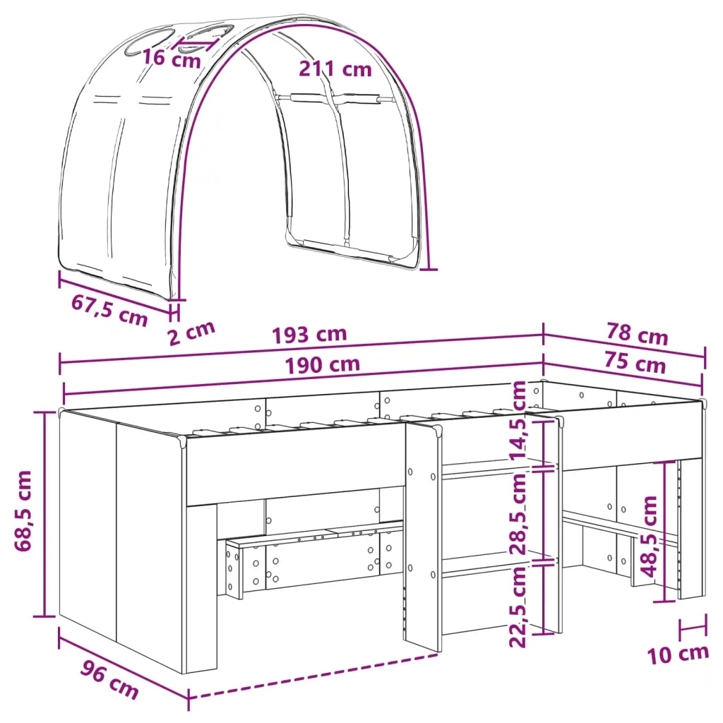 Letto con Tunnel 3 pz Sonoma e Rosso Legno ingegnerizzato 3423579