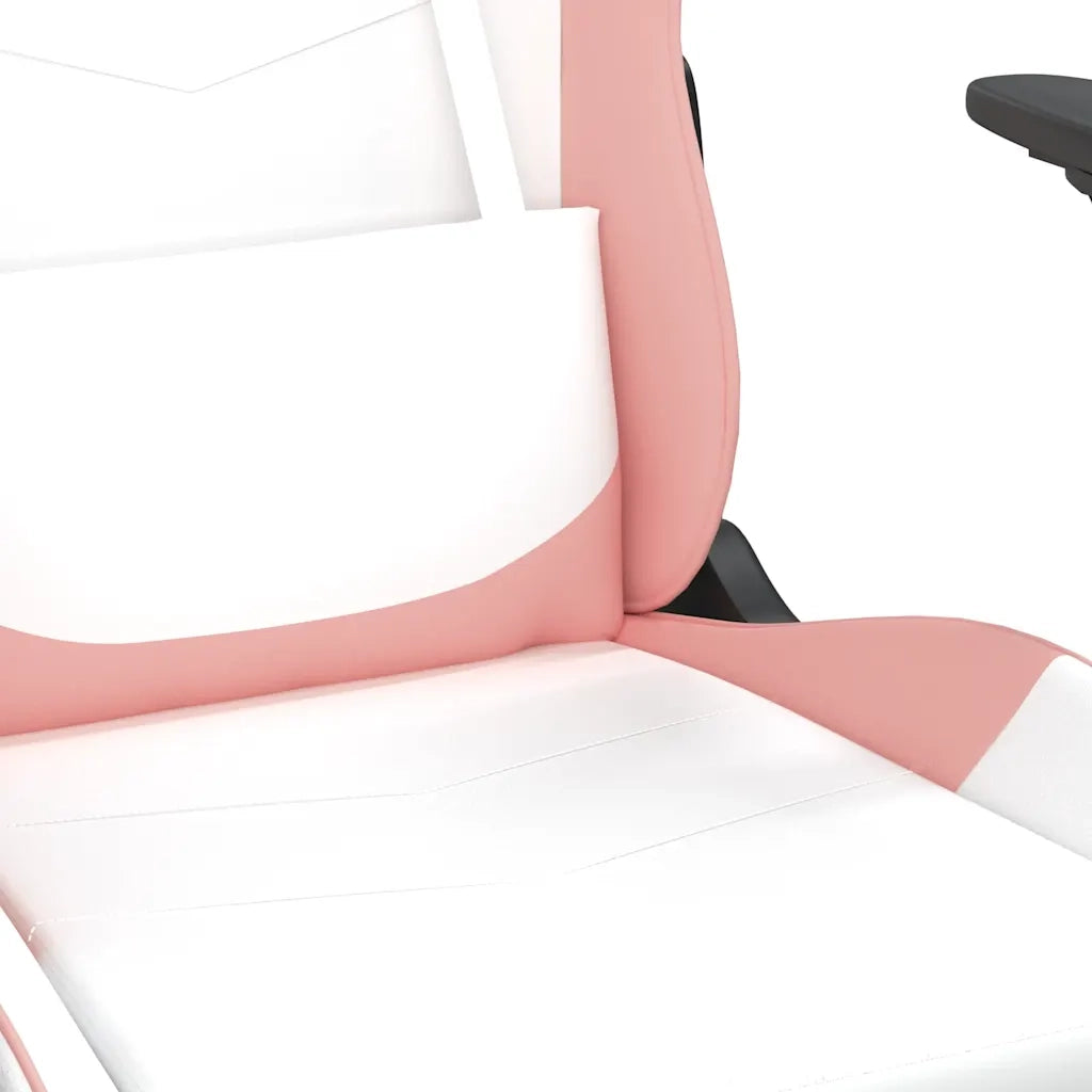 Sedia da Gaming | Sedia da e-sports Massaggio Poggiapiedi Bianco e Rosa Similpelle